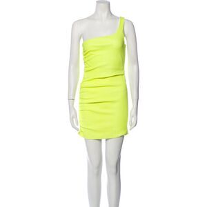 SPRWMN Los Angeles Neon Lime Green/Yellow Mini Dress 1 Shoulder Party Leather